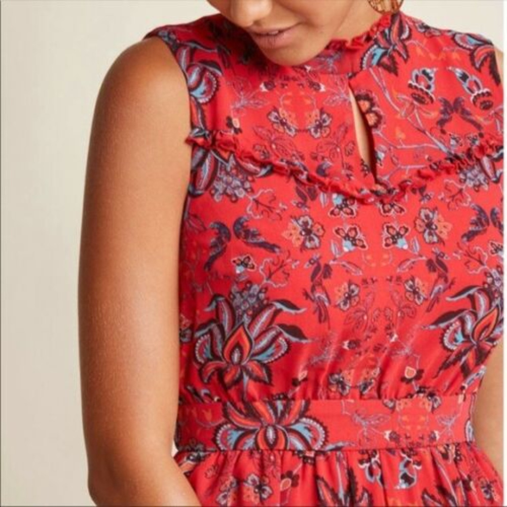 ModCloth L Red Ruffle sleeveless midi dress Retro - Picture 3 of 5